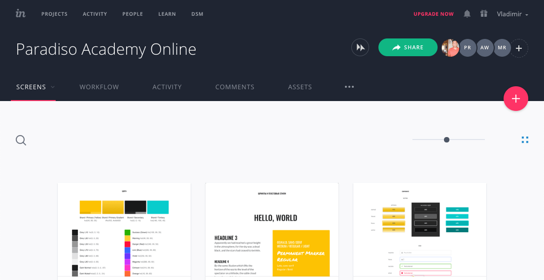 Paradiso Academy Online. Design system and prototypes at inVision